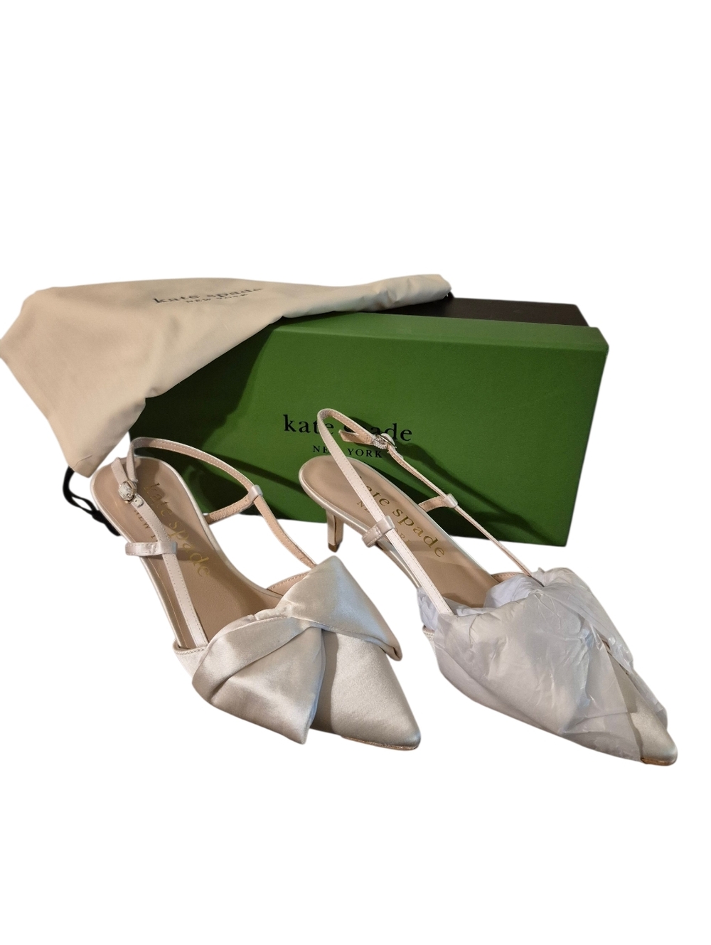 Kate Spade Marseille Ivory Satin Bow Slingback Heels 8.5 B NIB